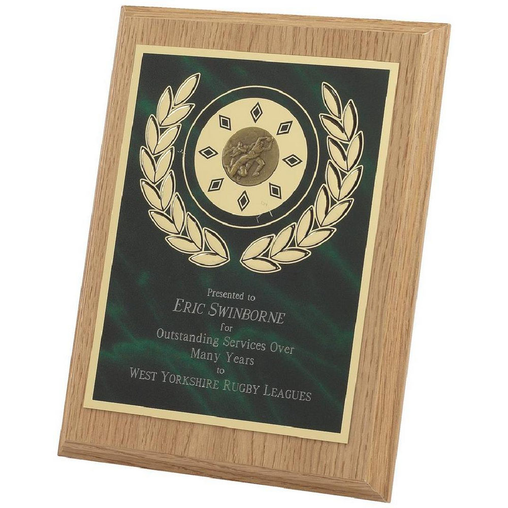 Green Plaque on Light Wood Shield Green Plaque on Light Wood Shield