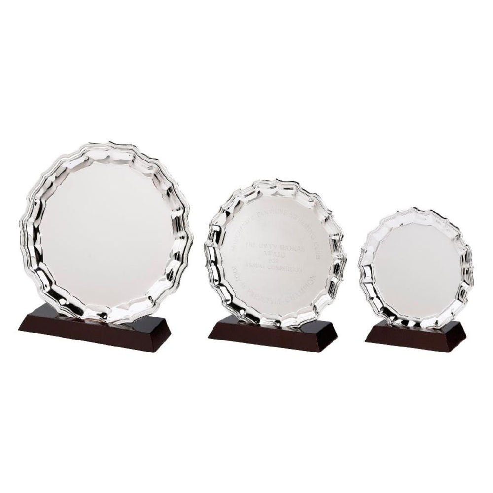 Nickel Plated Salver with Wood Plinth Nickel Plated Salver with Wood Plinth