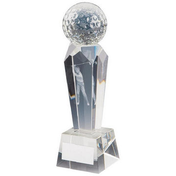 Golf Trophy in 3D Crystal Column with Golfer Golf Trophy in 3D Crystal Column with Golfer