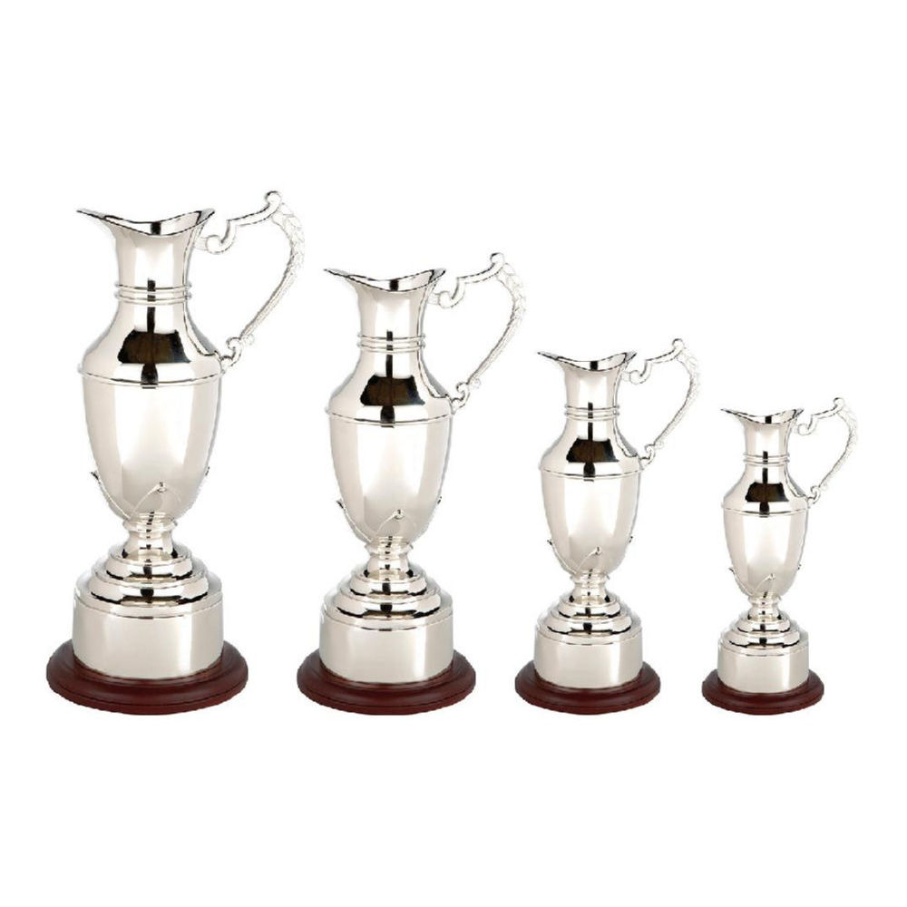 Nickel Plate Claret Jug on Wood Base Nickel Plate Claret Jug on Wood Base