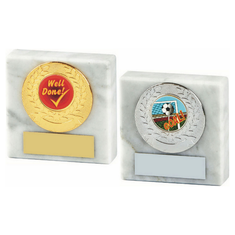 White Marble Paperweight - Metal Trim White Marble Paperweight - Metal Trim