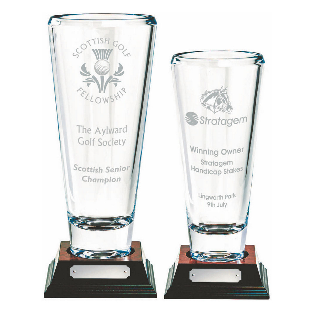 Contemporary Crystal Vase on Wood Base Contemporary Crystal Vase on Wood Base