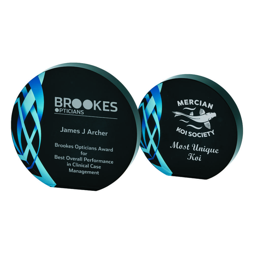 Circular Blue Glass Award - Black Background Circular Blue Glass Award - Black Background