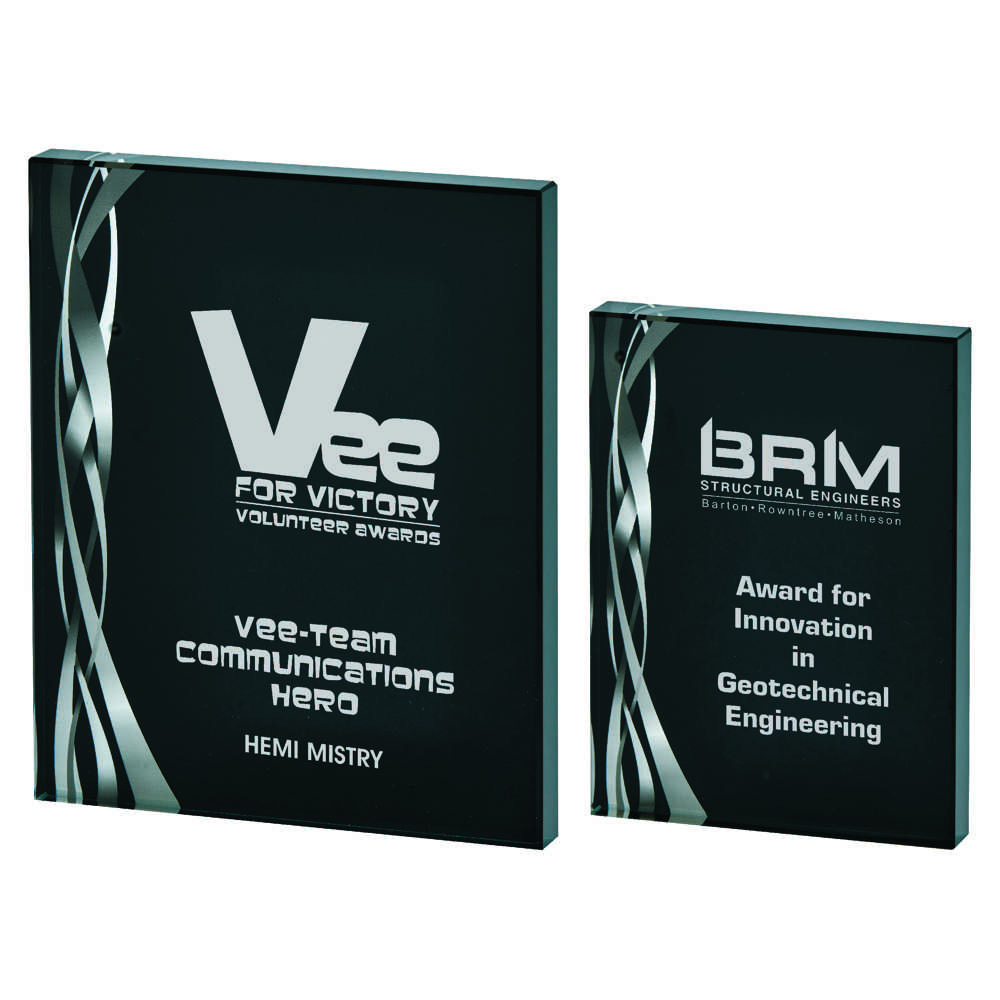 Rectangular Silver Glass Award - Black Background - Thickness 20mm Rectangular Silver Glass Award - Black Background - Thickness 20mm