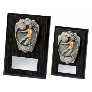 Antique Silver Female Footballer, Black Wood Award