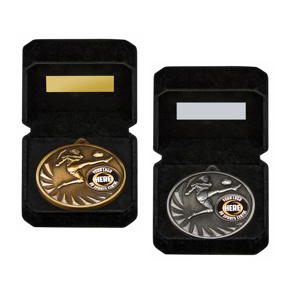 Gold Female Football Medal in Case Gold Female Football Medal in Case