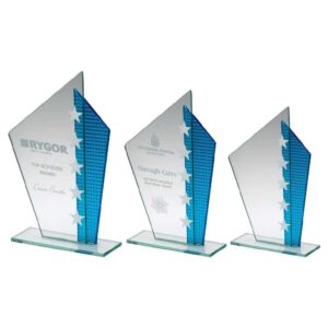 JADE GLASS PLAQUE WITH BLUE SHARD & SILVER STARS (4mm THICK) JADE GLASS PLAQUE WITH BLUE SHARD & SILVER STARS (4mm THICK)