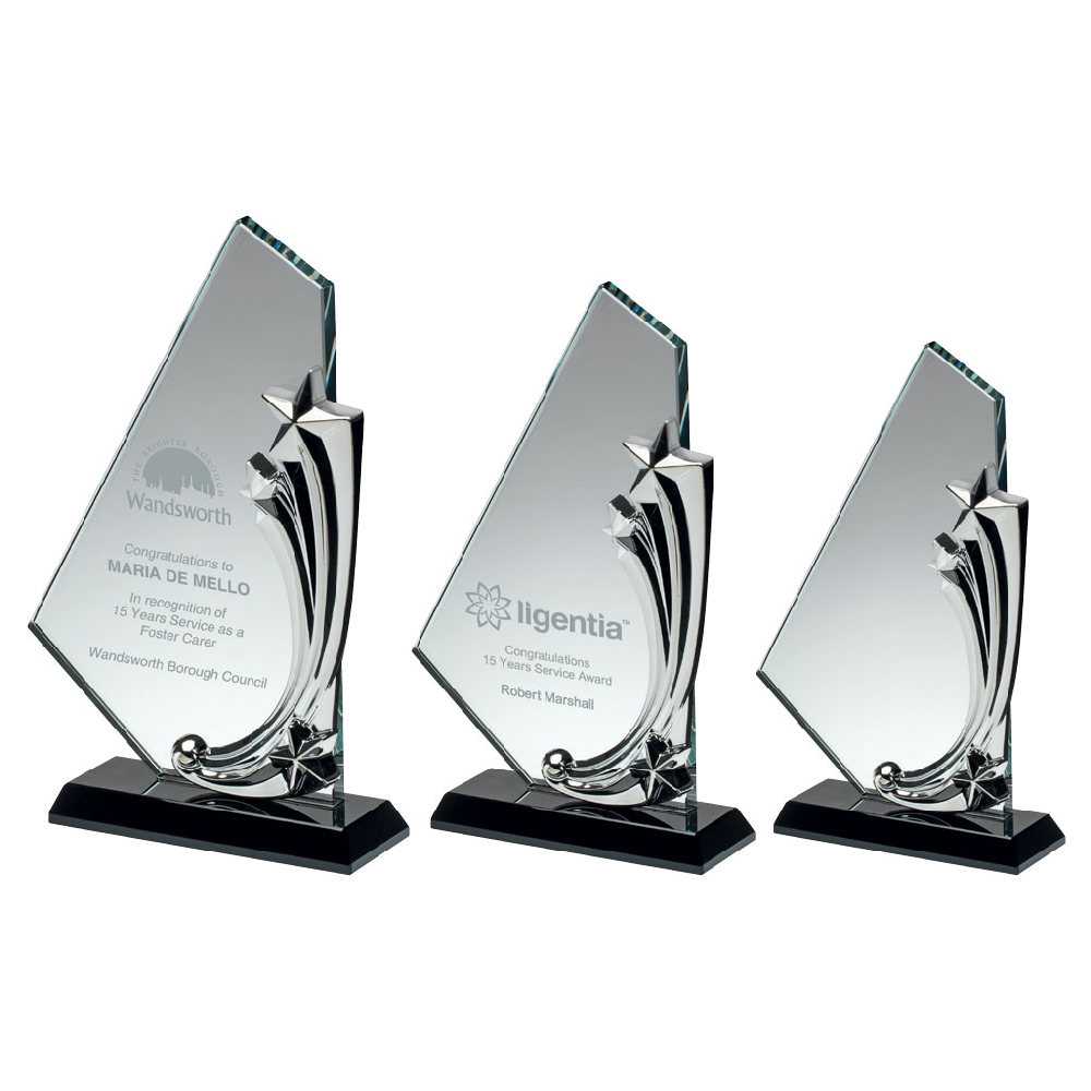 CLEAR/BLK GLASS PLAQUE WITH METAL STARS (10mm THICK) CLEAR/BLK GLASS PLAQUE WITH METAL STARS (10mm THICK)