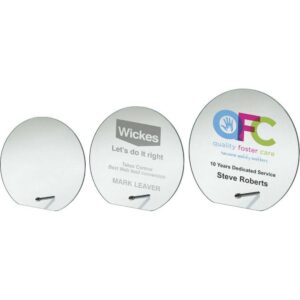 JADE GLASS ROUND PLAQUE WITH METAL STAND (4mm THICK) JADE GLASS ROUND PLAQUE WITH METAL STAND (4mm THICK)