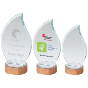 CLEAR GLASS FLAME ON LIGHT WOOD BASE (10mm THICK) CLEAR GLASS FLAME ON LIGHT WOOD BASE (10mm THICK)