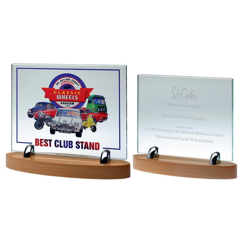 CLEAR GLASS 10mm RECTANGLE ON LIGHT WOOD BASE CLEAR GLASS 10mm RECTANGLE ON LIGHT WOOD BASE