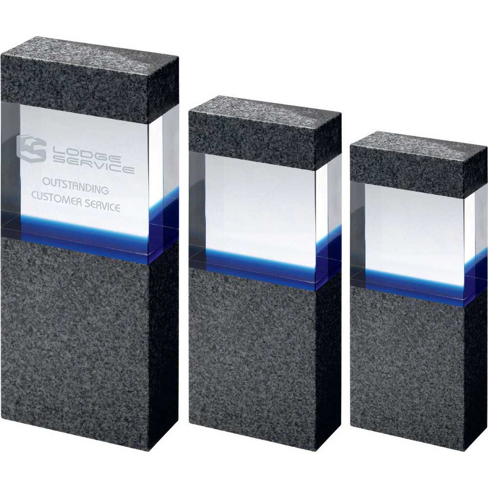 CLEAR/BLUE GLASS WITHIN GREY MARBLE COLUMN (35mm THICK X 80mm WIDE) CLEAR/BLUE GLASS WITHIN GREY MARBLE COLUMN (35mm THICK X 80mm WIDE)