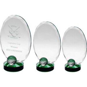 CLEAR GLASS OVAL AND GOLF BALL WITH GREEN HIGHLIGHTS (10mm THICK) CLEAR GLASS OVAL AND GOLF BALL WITH GREEN HIGHLIGHTS (10mm THICK)