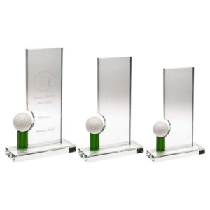 CLEAR/GREEN GLASS RECTANGLE WITH GOLF BALL (10mm THICK)