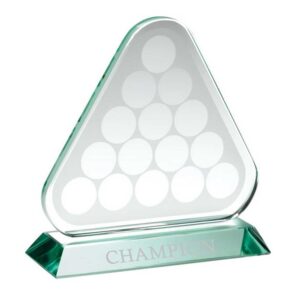 JADE GLASS TRIANGLE PLAQUE WITH POOL/SNOOKER BALLS (10mm THICK) JADE GLASS TRIANGLE PLAQUE WITH POOL/SNOOKER BALLS (10mm THICK)
