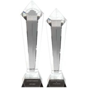 CLEAR GLASS PENTAGON COLUMN ON BASE CLEAR GLASS PENTAGON COLUMN ON BASE