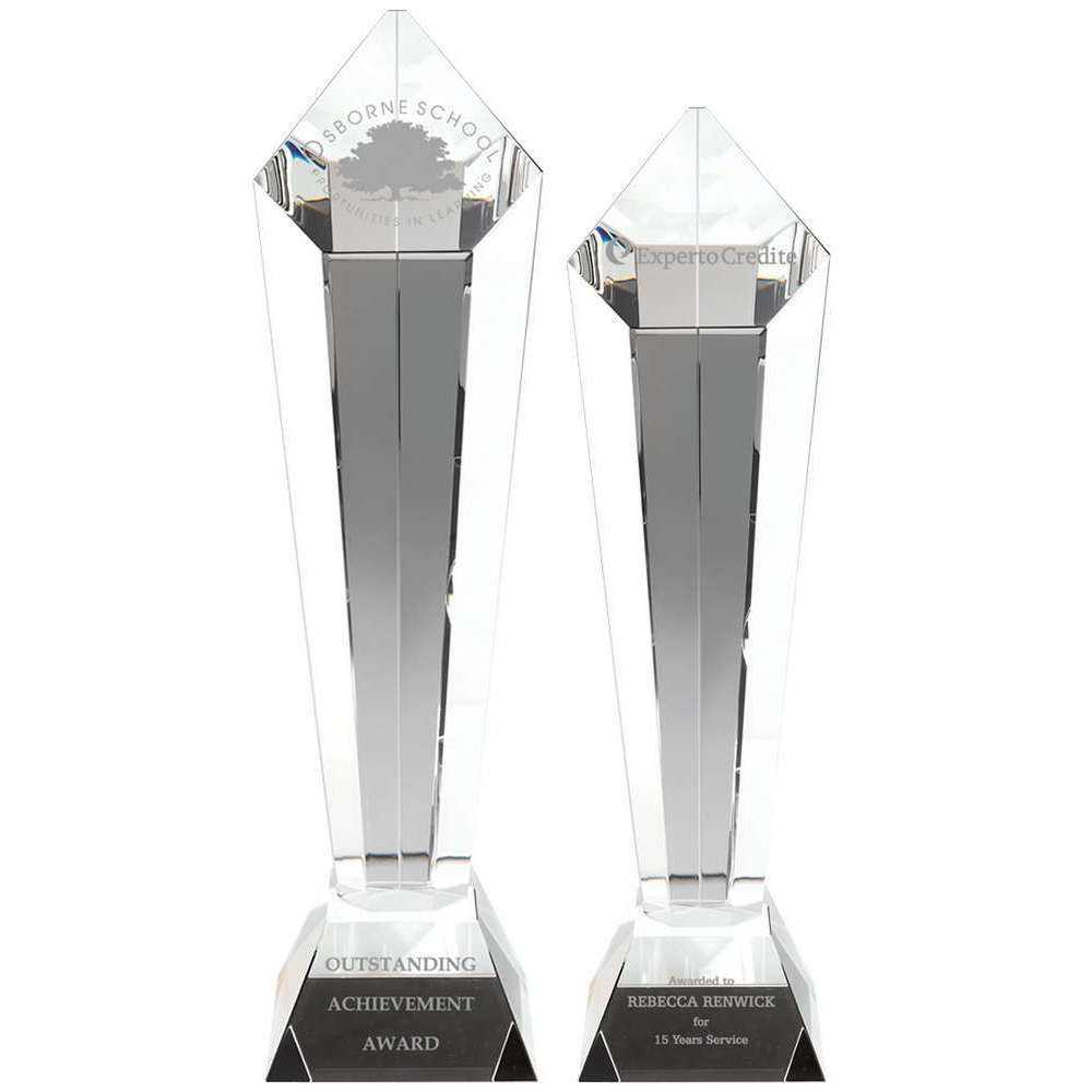 CLEAR GLASS PENTAGON COLUMN ON BASE CLEAR GLASS PENTAGON COLUMN ON BASE