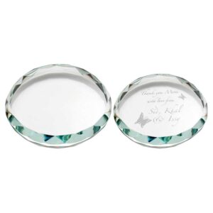 CLEAR GLASS ROUND PAPERWEIGHT WITH FACETED EDGE (19mm THICK) CLEAR GLASS ROUND PAPERWEIGHT WITH FACETED EDGE (19mm THICK)