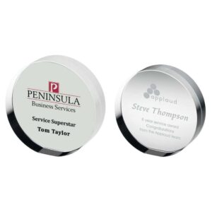 CLEAR GLASS ROUND FREESTANDING PAPERWEIGHT (30mm THICK) CLEAR GLASS ROUND FREESTANDING PAPERWEIGHT (30mm THICK)