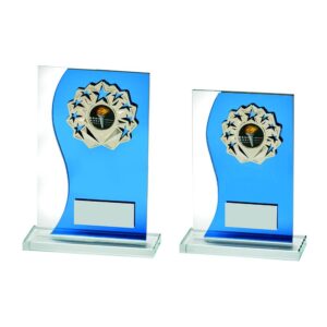 Blue Mirror Glass Stand with Metal Trim Blue Mirror Glass Stand with Metal Trim